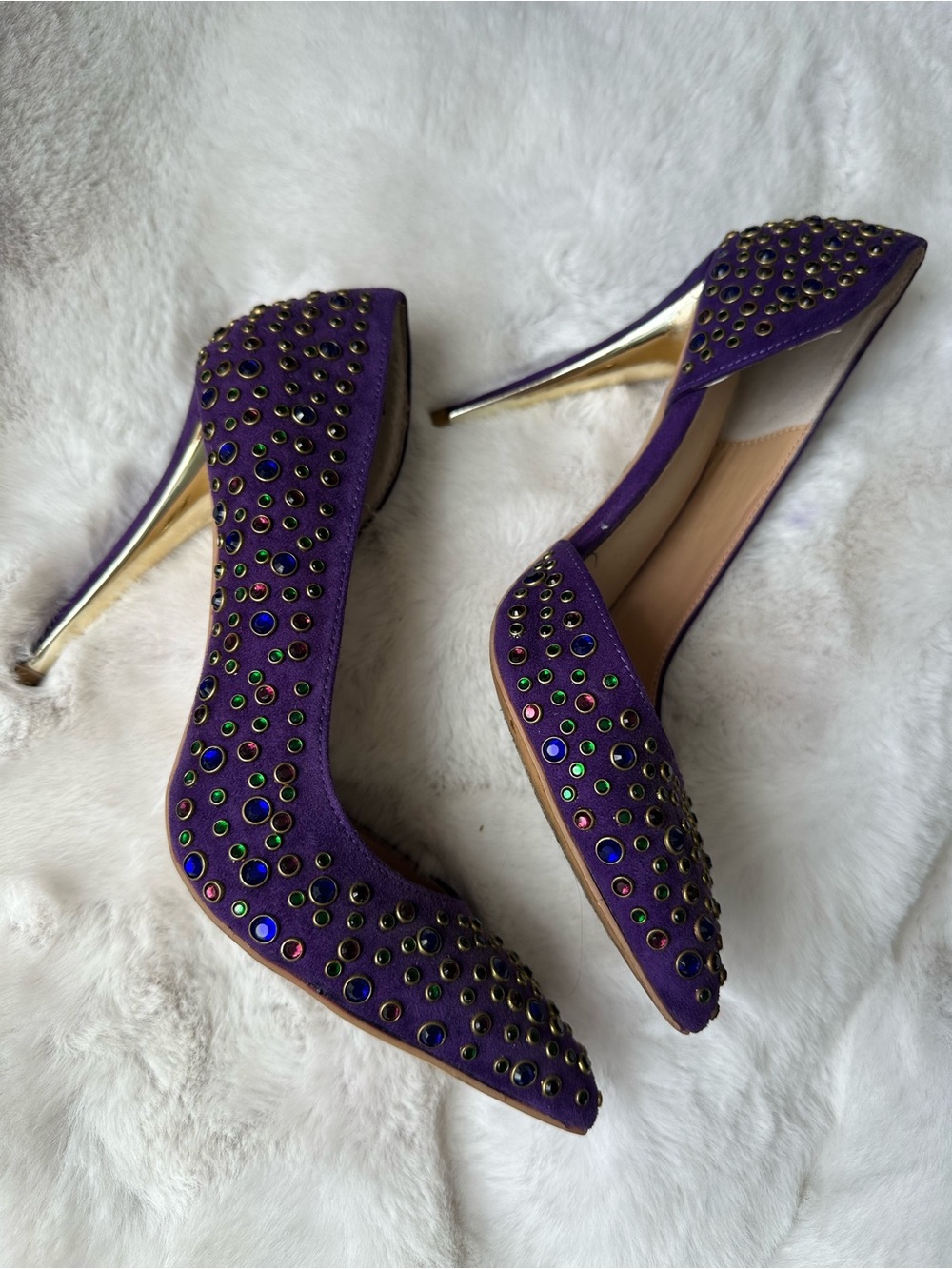 Purple Studded Pointed-Toe High Heels